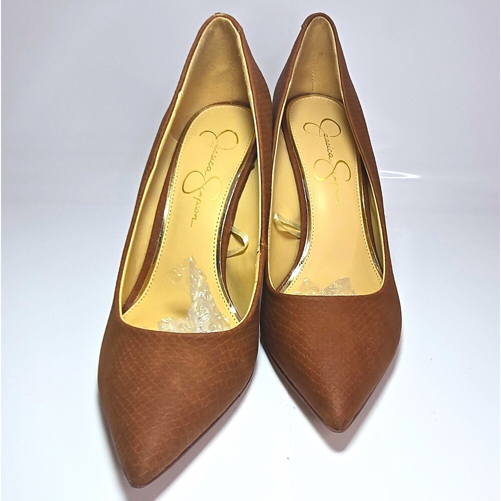 Jessica Simpson Women’s Brown Textured Leather Pointed Toe Stiletto Pumps 9.5